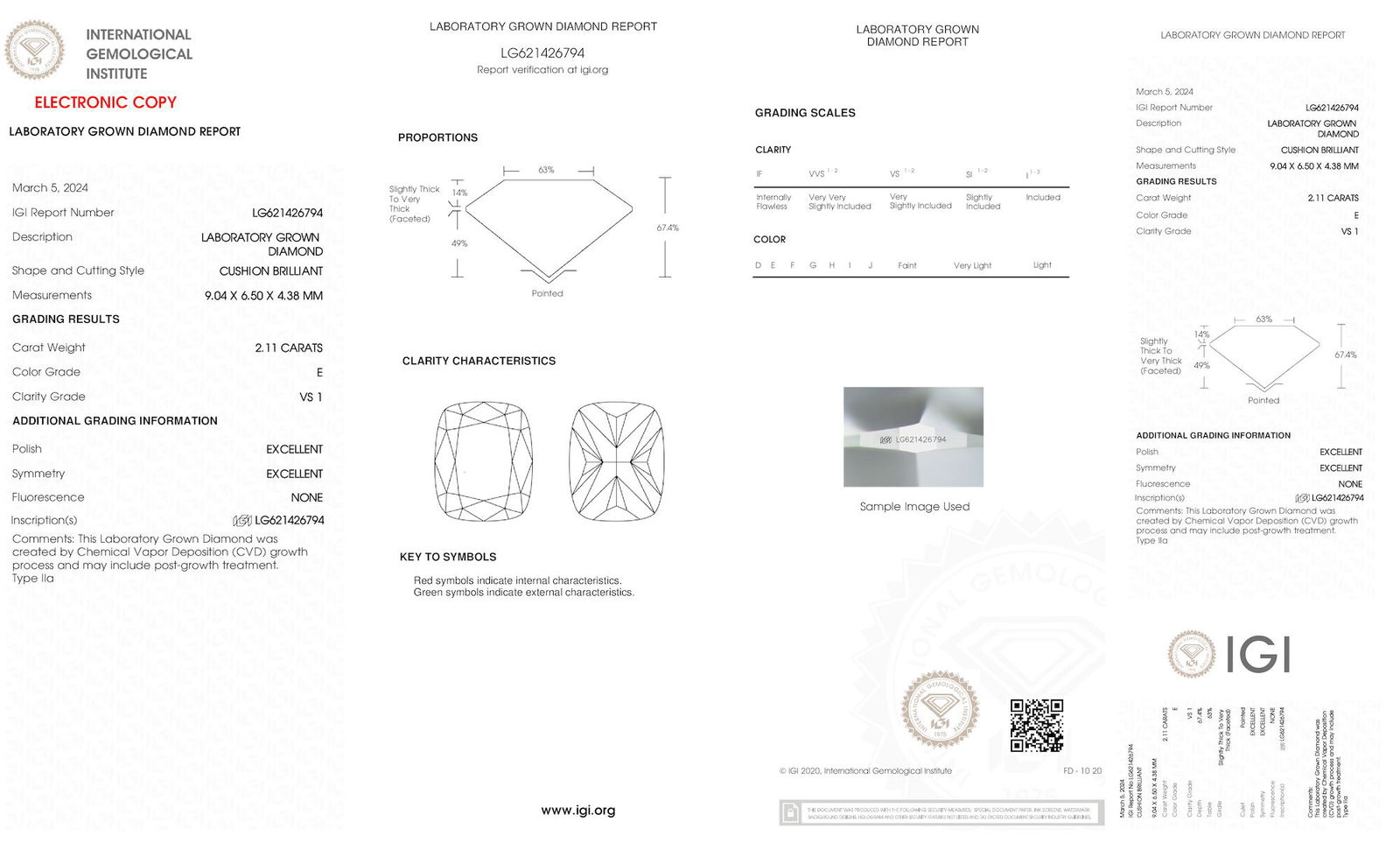 Certificate of diamond 2.11 Carat Cushion Diamond