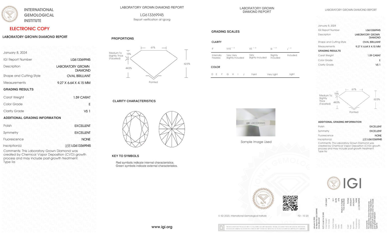 Certificate of diamond 1.59 Carat Oval Diamond