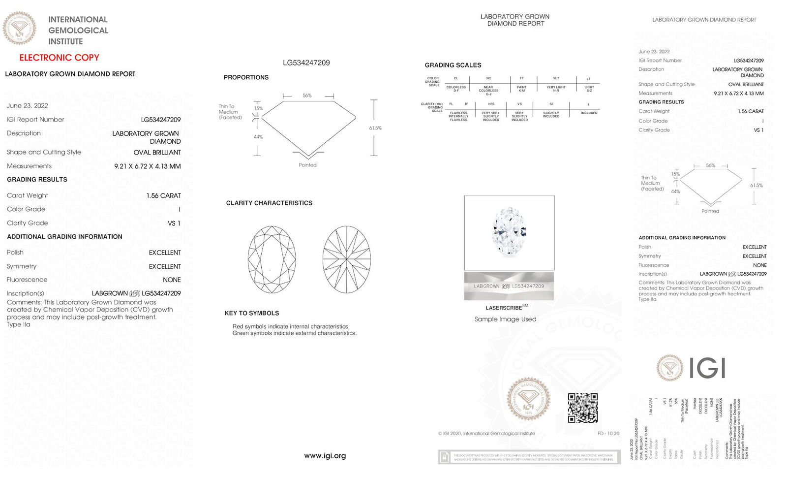 Certificate of diamond 1.56 Carat Oval Diamond