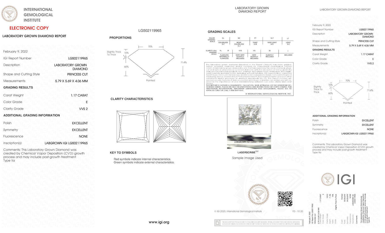 Certificate of diamond 1.17 Carat Princess Diamond