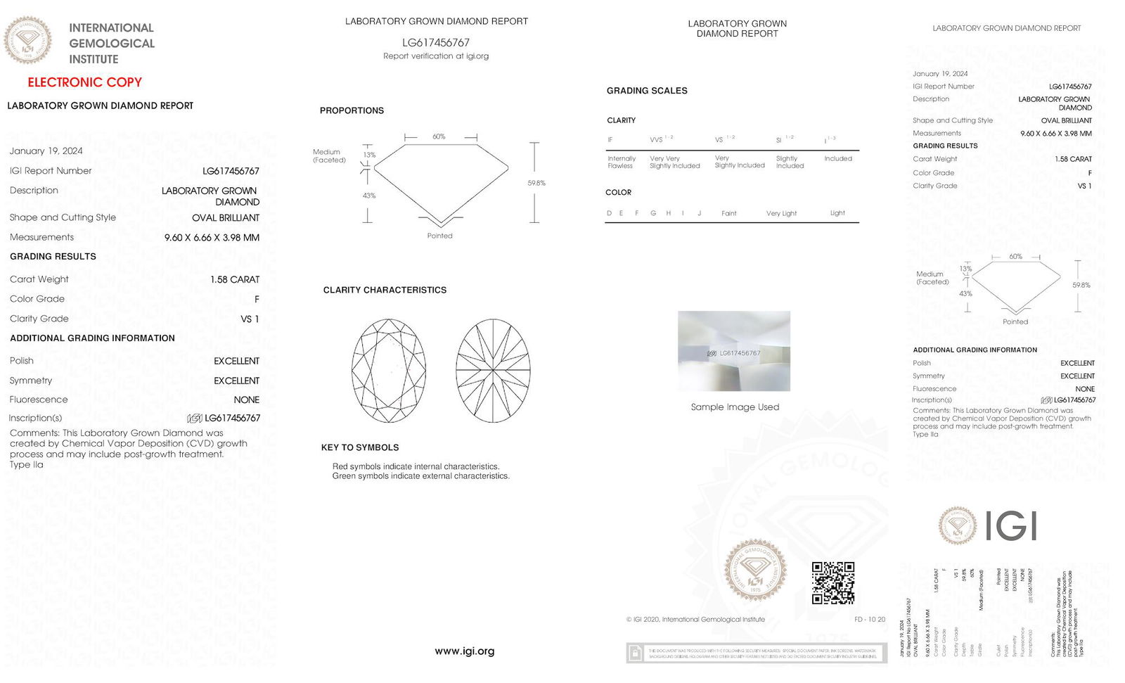 Certificate of diamond 1.58 Carat Oval Diamond
