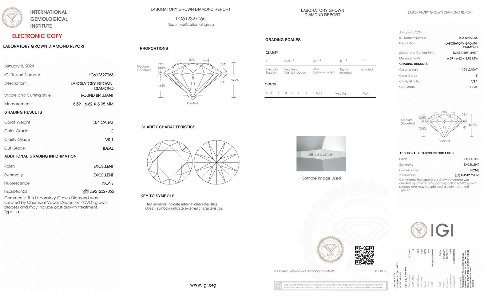Certificate of diamond 1.04 Carat Round Diamond