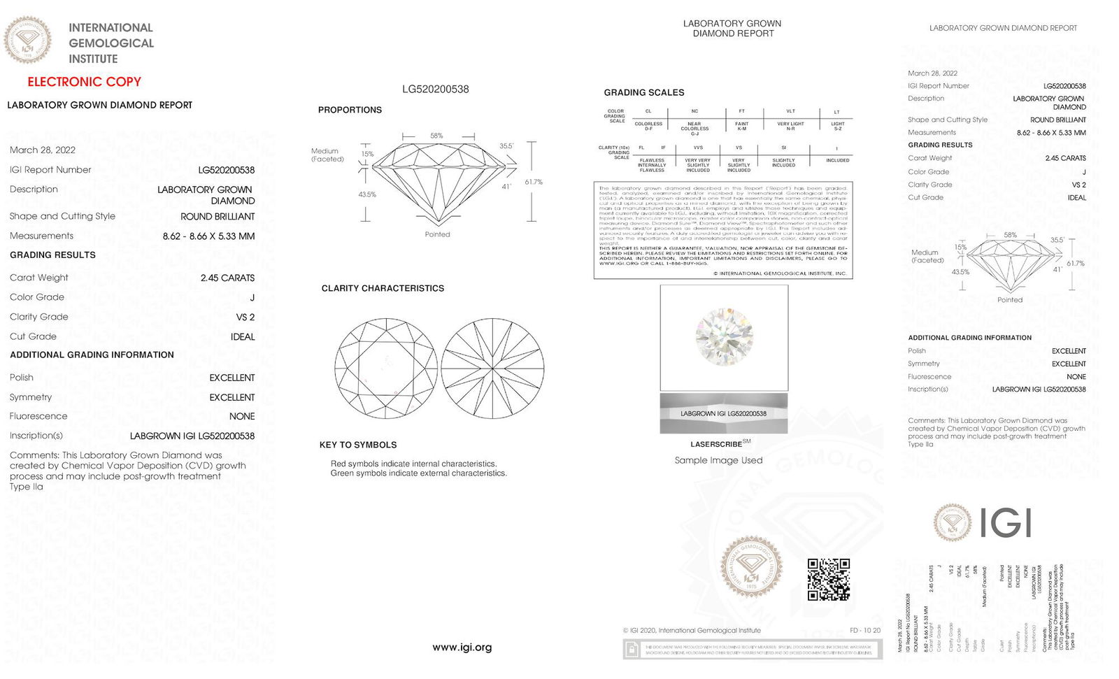 Certificate of diamond 2.45 Carat Round Diamond