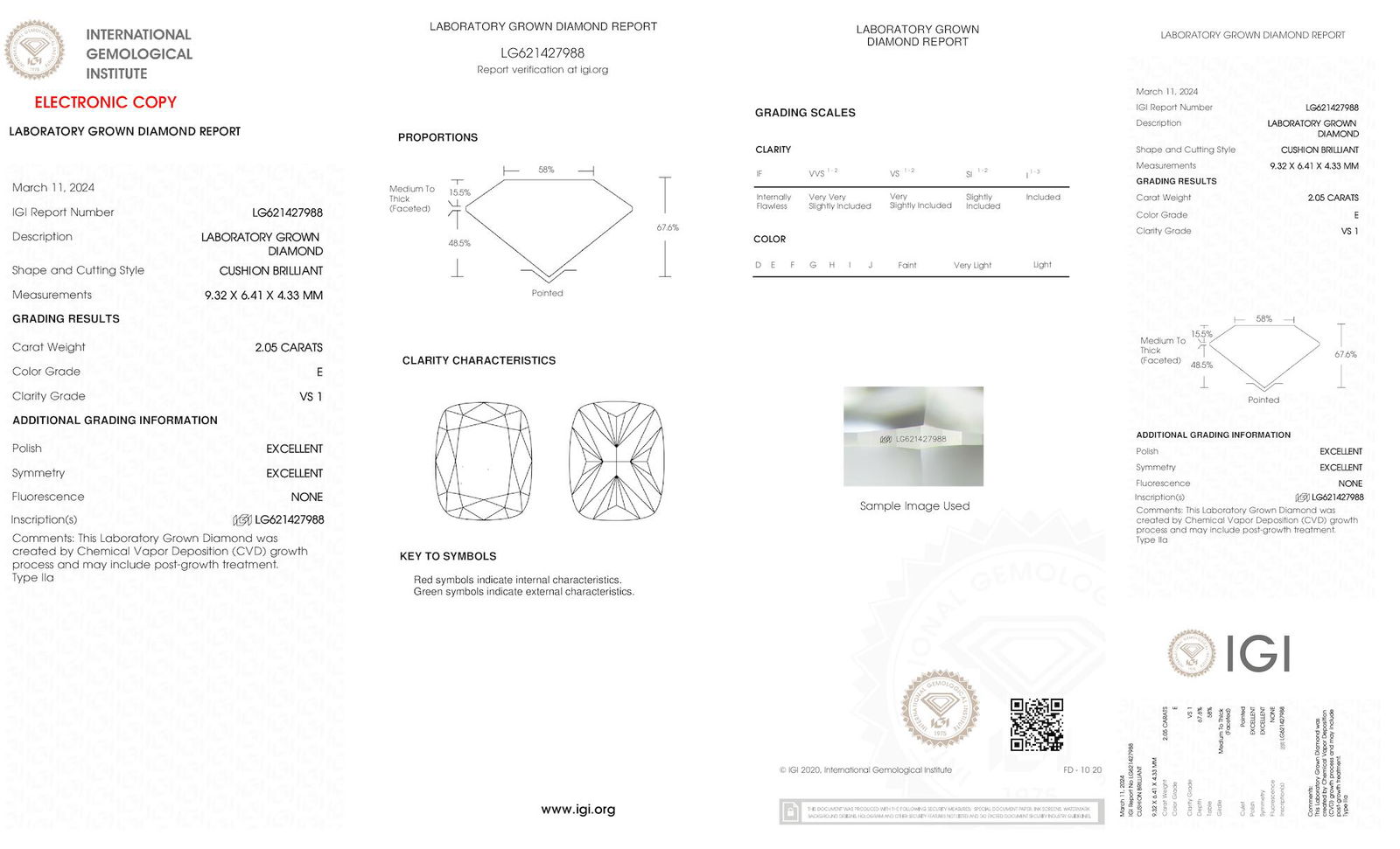 Certificate of diamond 2.05 Carat Cushion Diamond