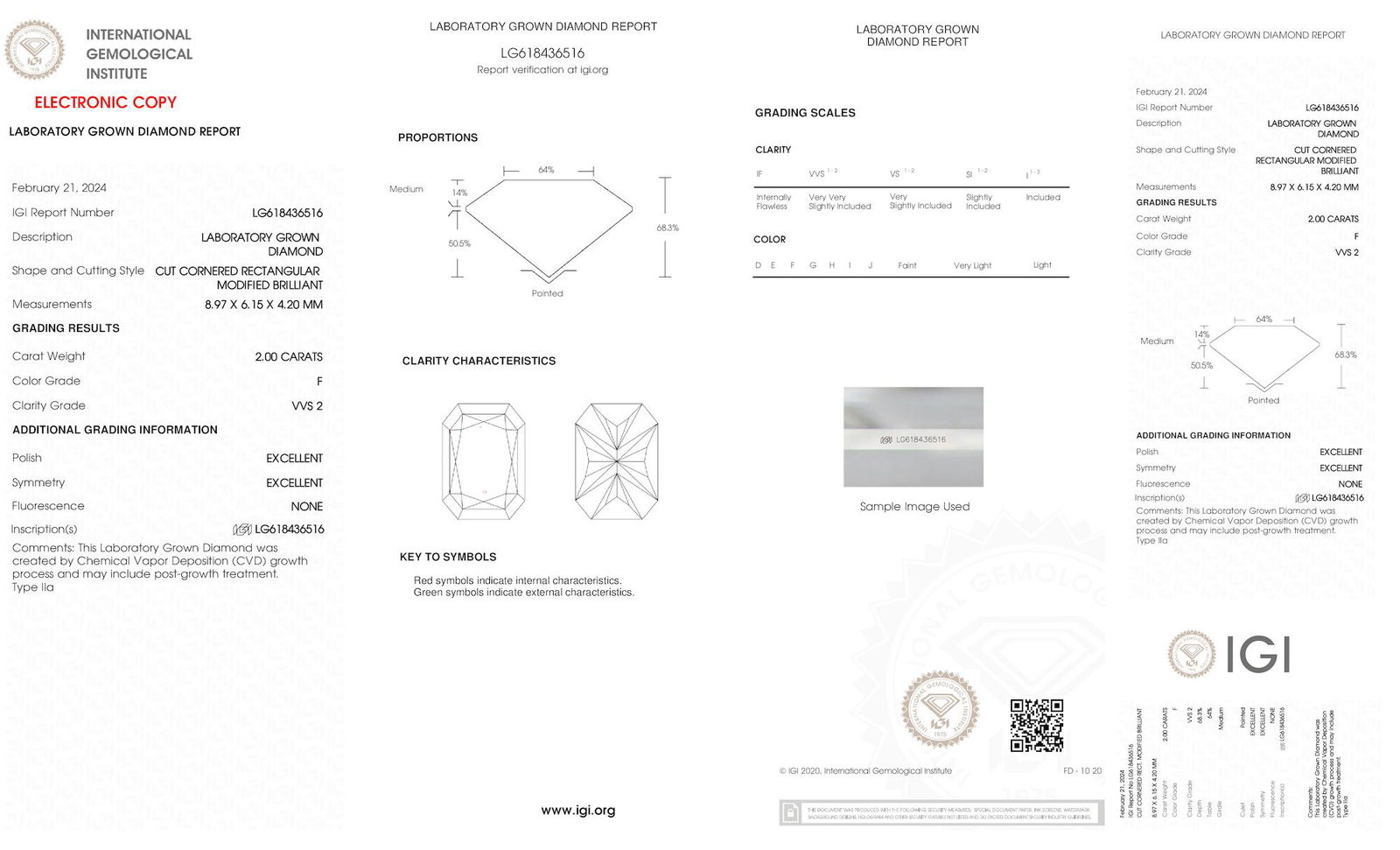 Certificate of diamond 2 Carat Radiant Diamond