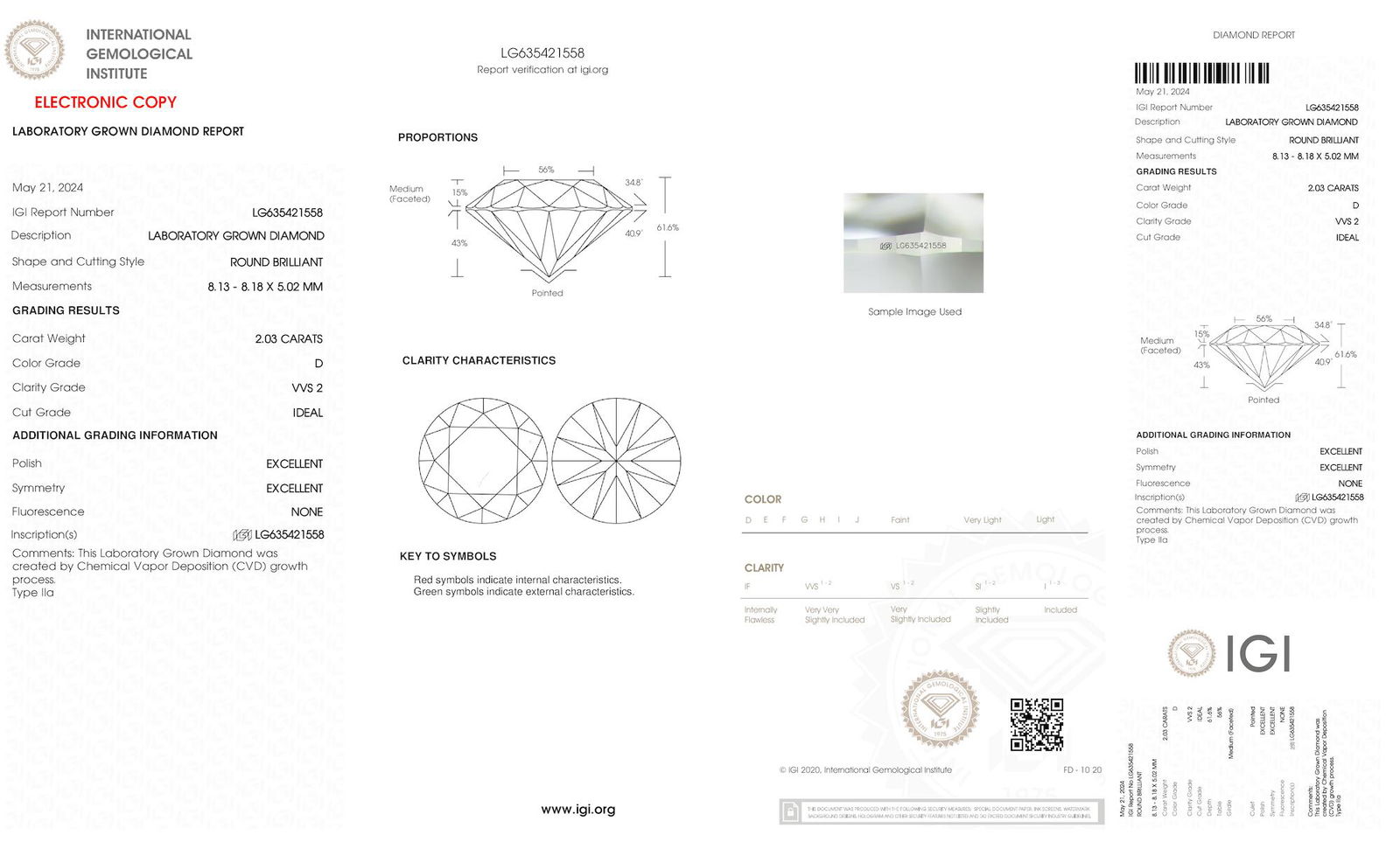 Certificate of diamond 2.03 Carat Round Diamond