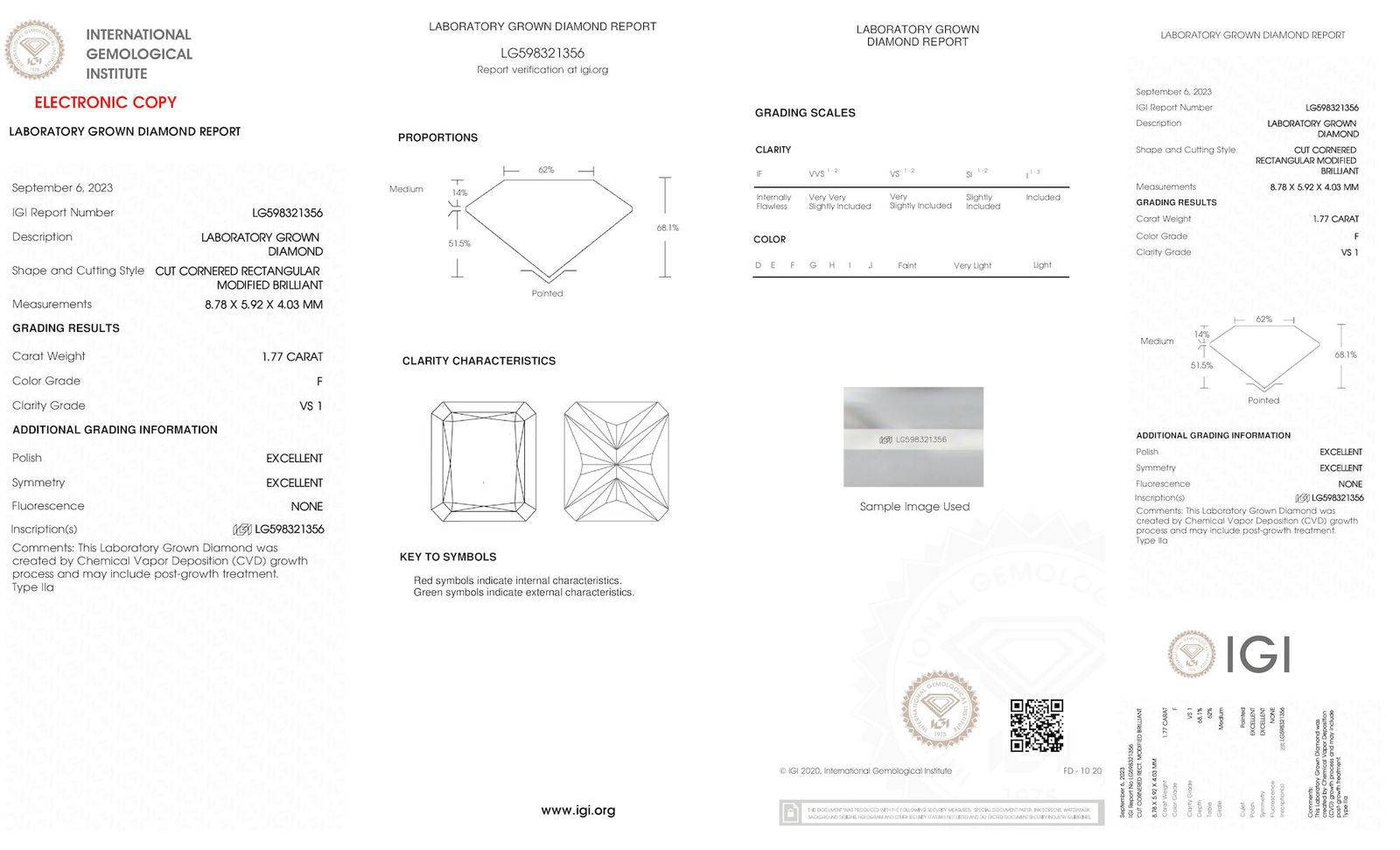 Certificate of diamond 1.77 Carat Radiant Diamond
