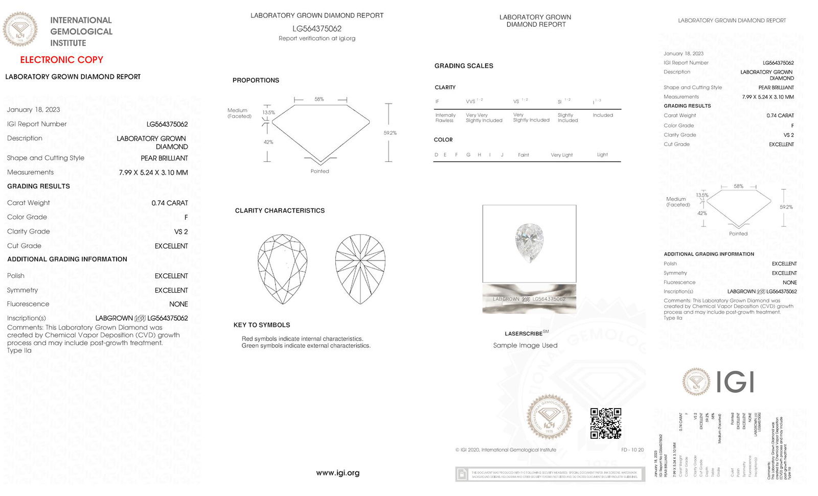 Certificate of diamond 0.74 Carat Princess Diamond