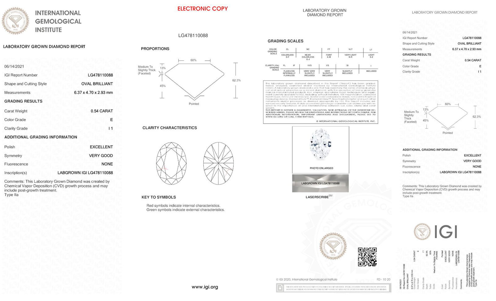Certificate of diamond 0.54 Carat Oval Diamond
