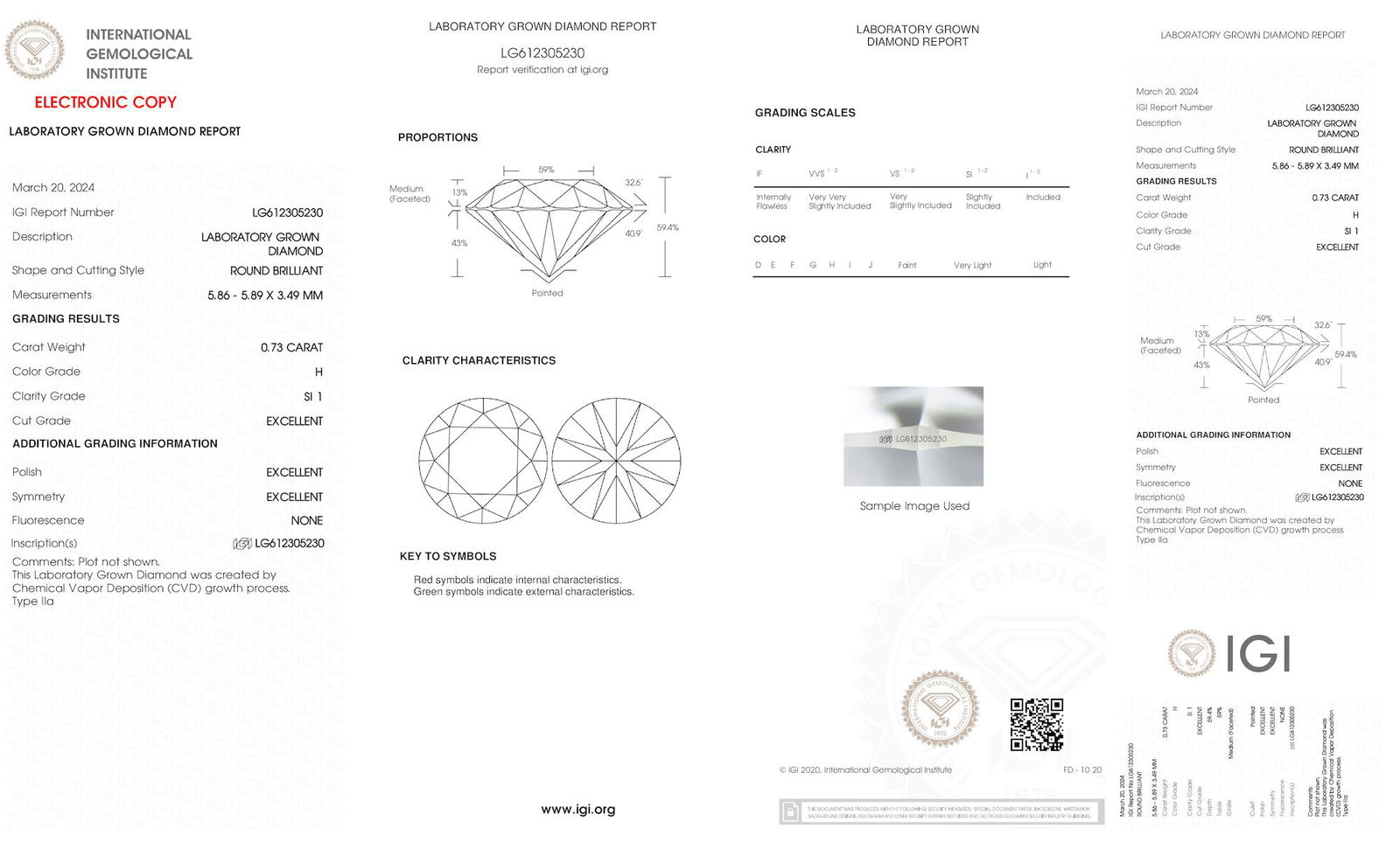 Certificate of diamond 0.73 Carat Round Diamond