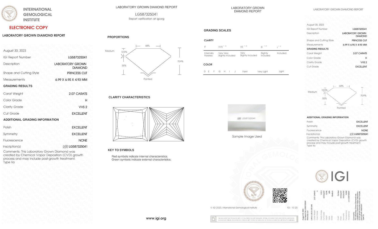Certificate of diamond 2.07 Carat Princess Diamond