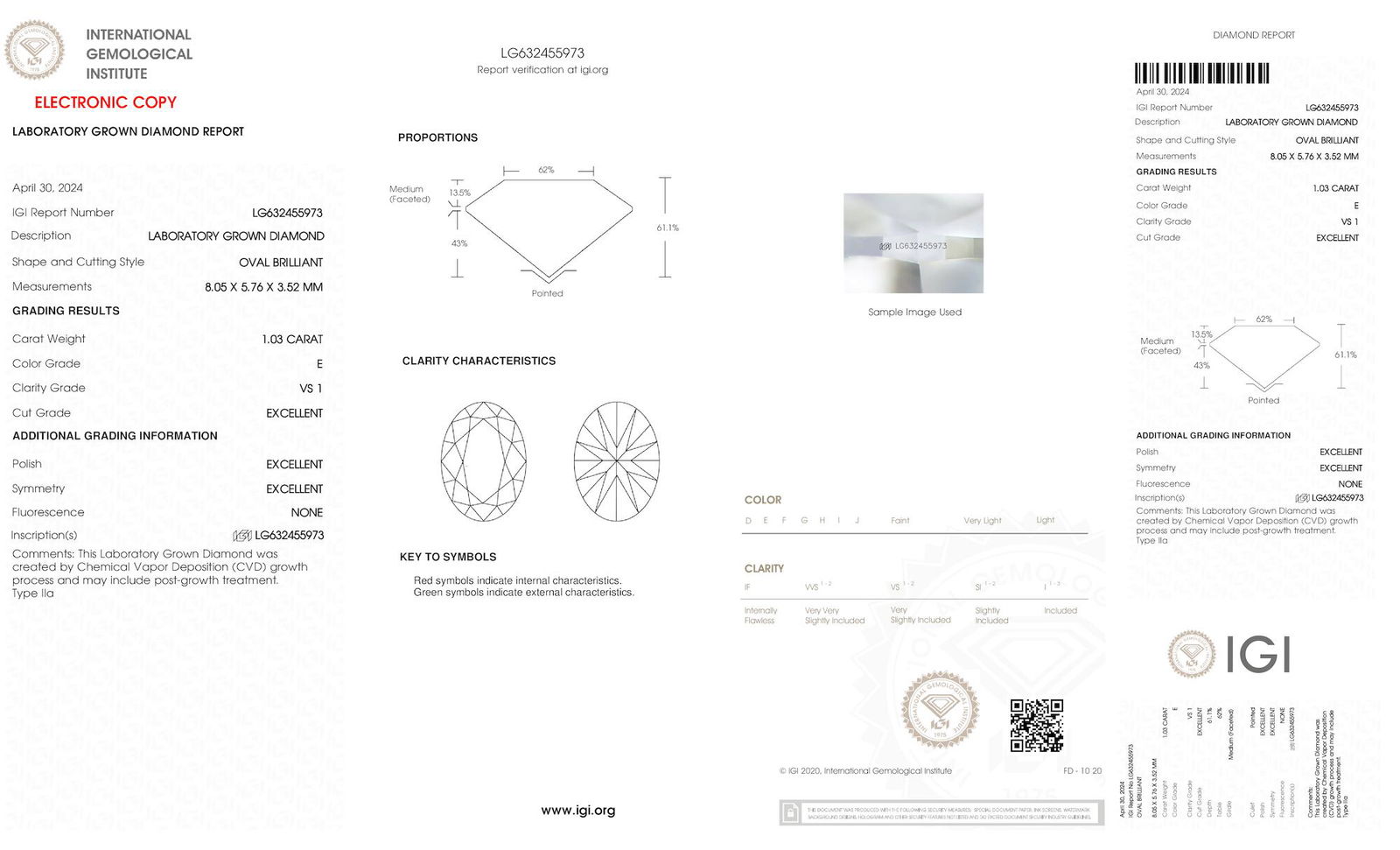Certificate of diamond 1.03 Carat Oval Diamond
