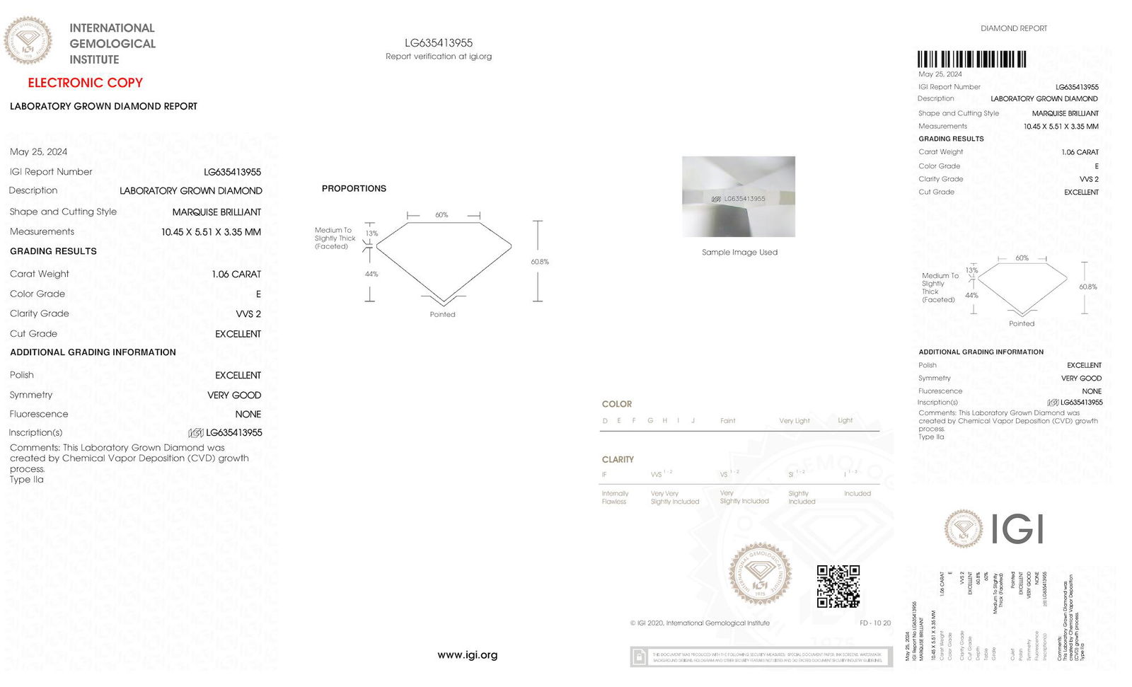 Certificate of diamond 1.06 Carat Marquise Diamond