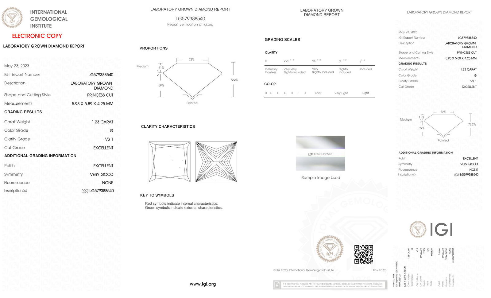 Certificate of diamond 1.23 Carat Princess Diamond