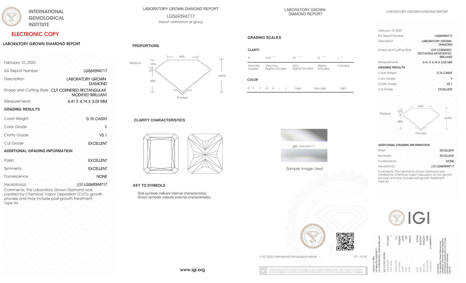 Certificate of diamond 0.76 Carat Radiant Diamond