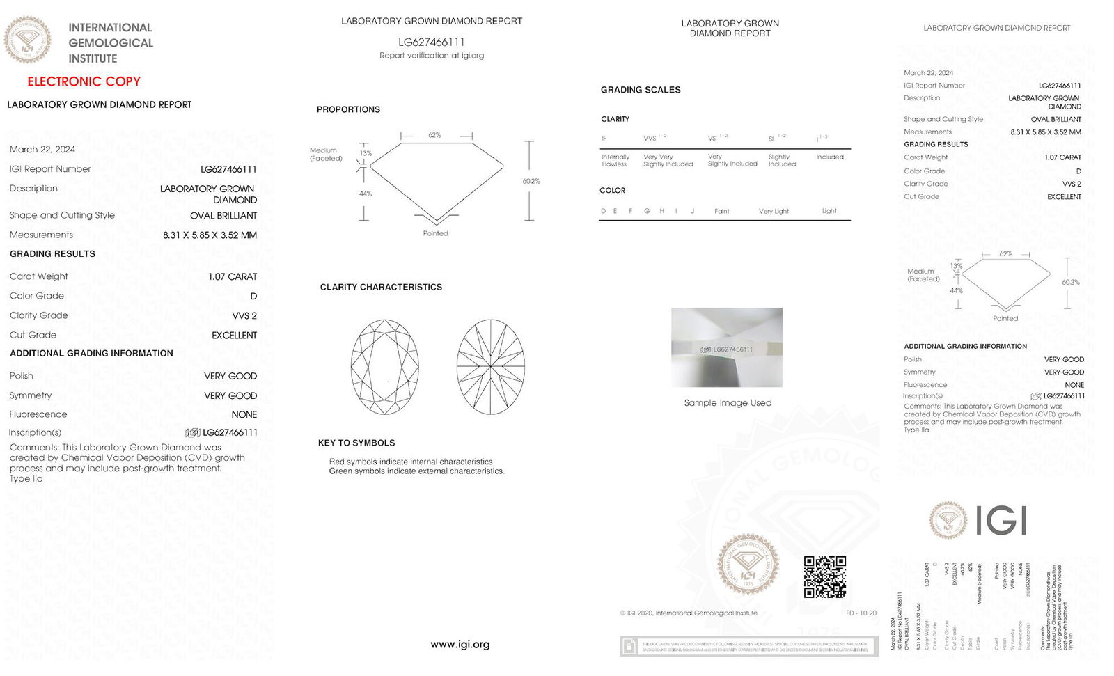 Certificate of diamond 1.07 Carat Oval Diamond