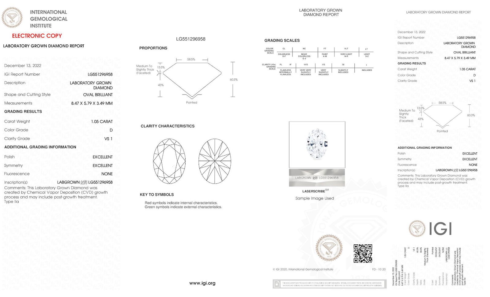 Certificate of diamond 1.05 Carat Oval Diamond