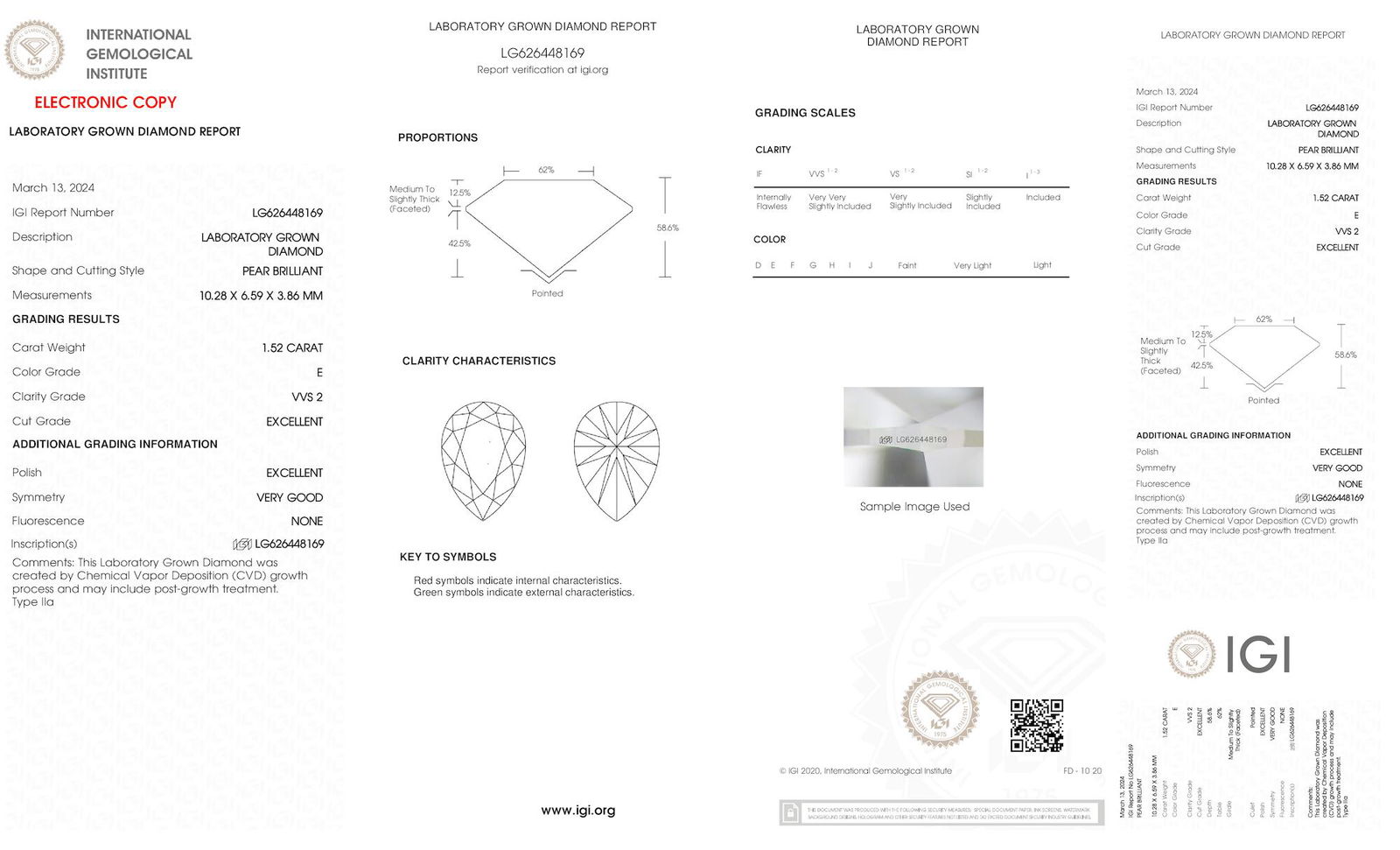 Certificate of diamond 1.52 Carat Princess Diamond