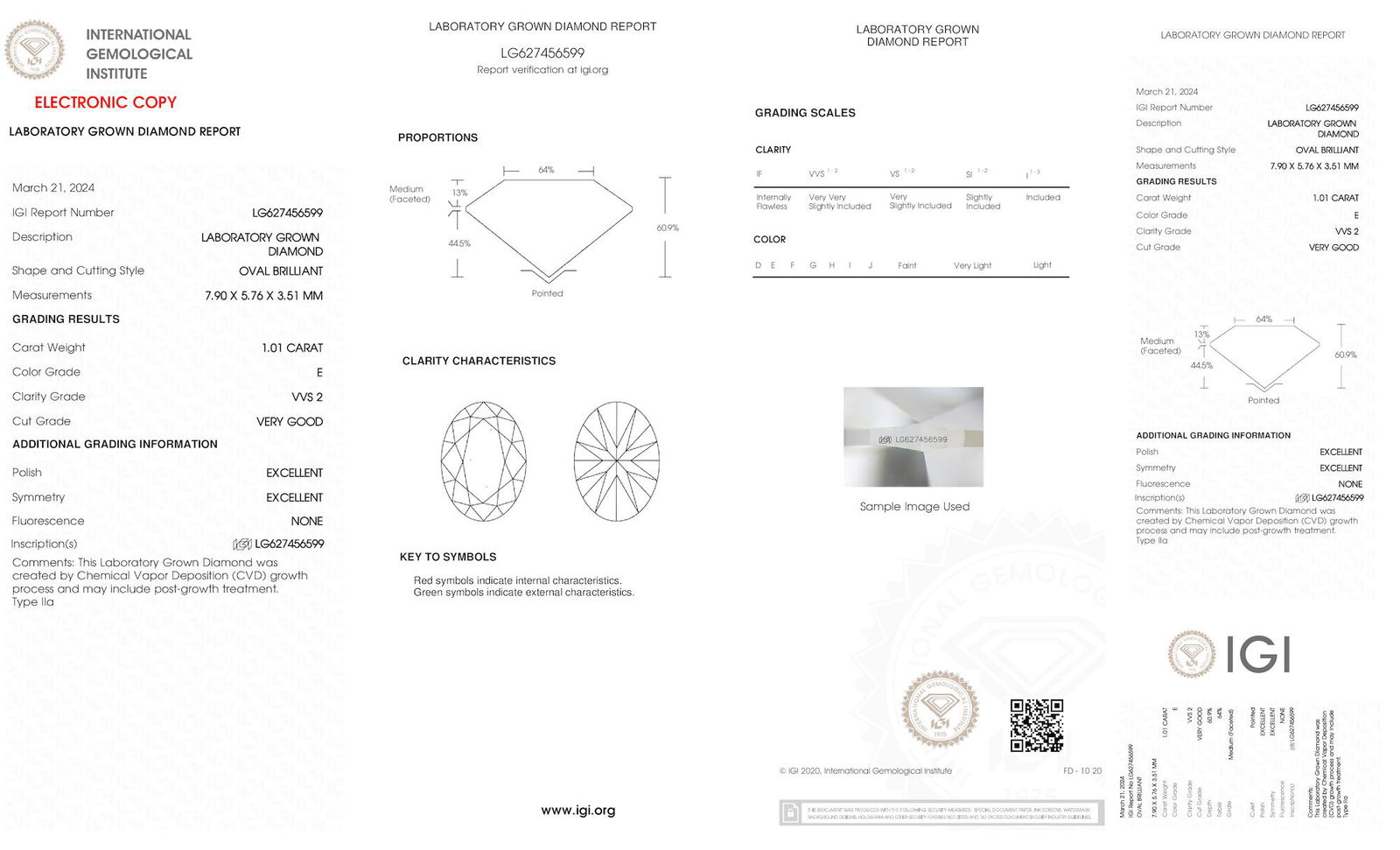 Certificate of diamond 1.01 Carat Oval Diamond