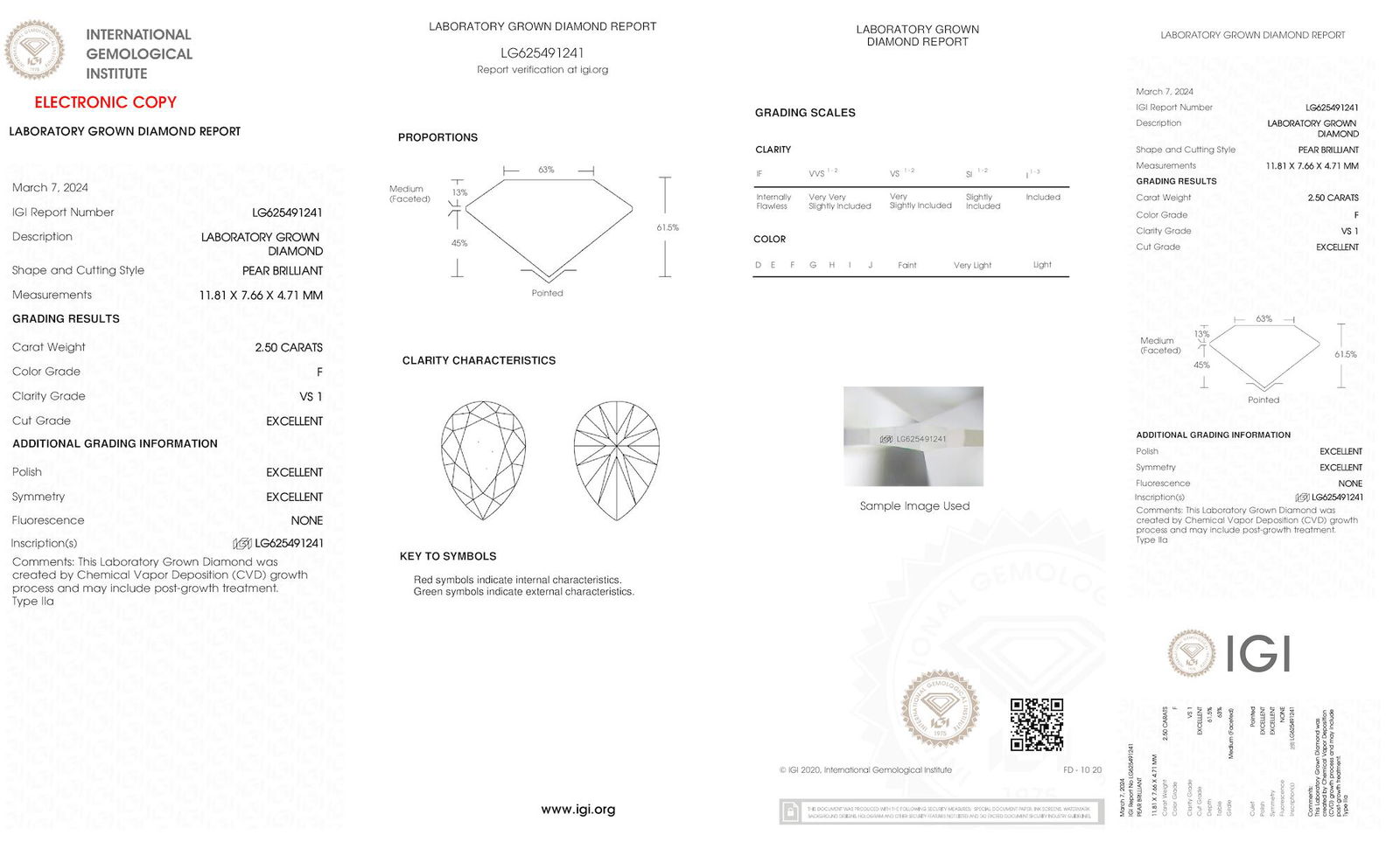 Certificate of diamond 2.5 Carat Princess Diamond