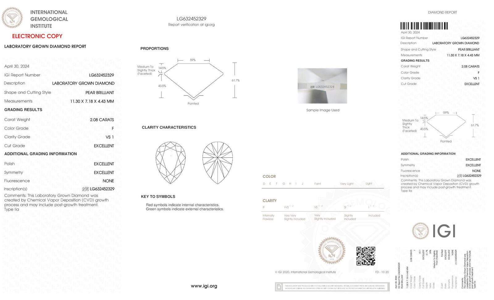 Certificate of diamond 2.08 Carat Princess Diamond