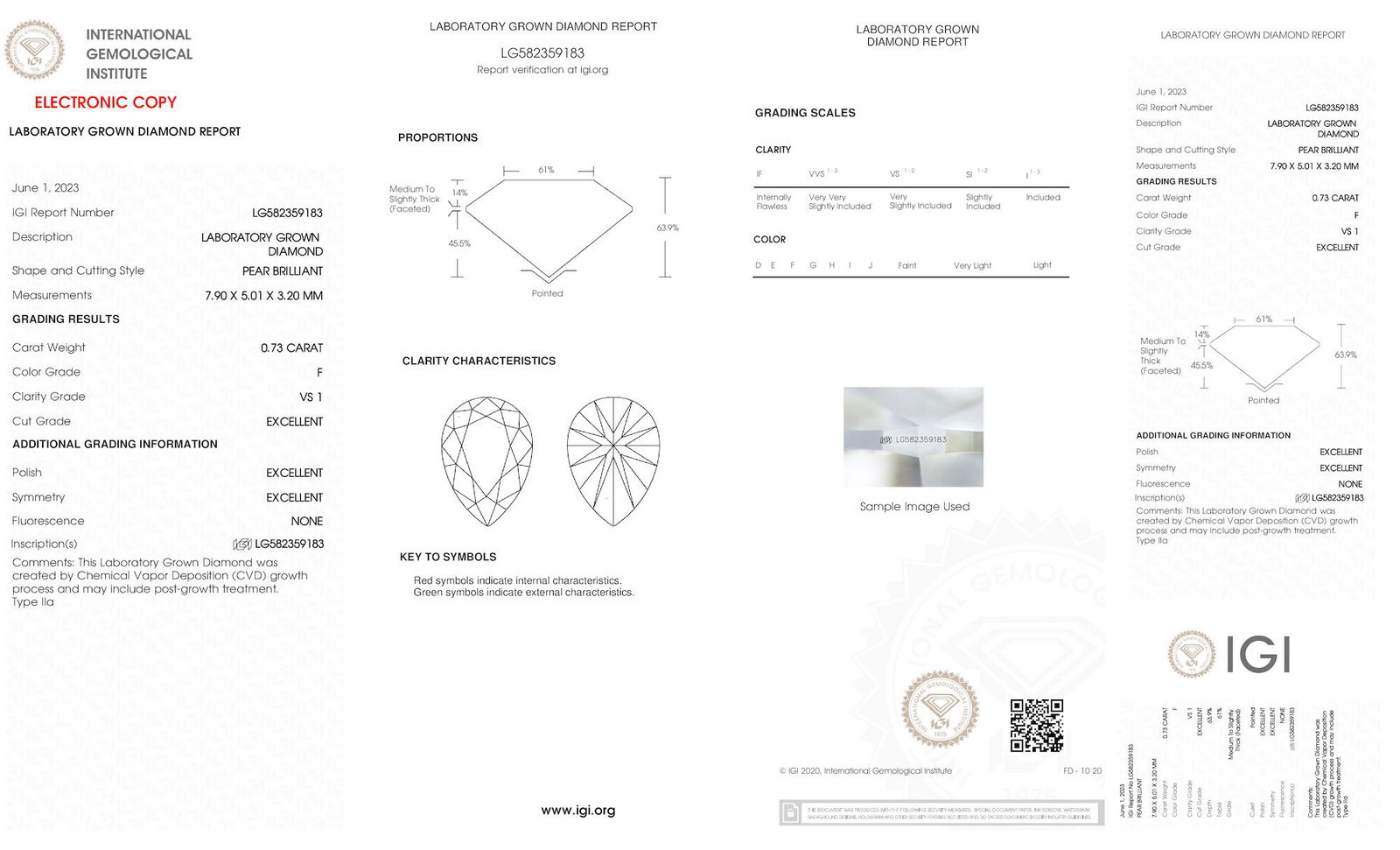 Certificate of diamond 0.73 Carat Princess Diamond