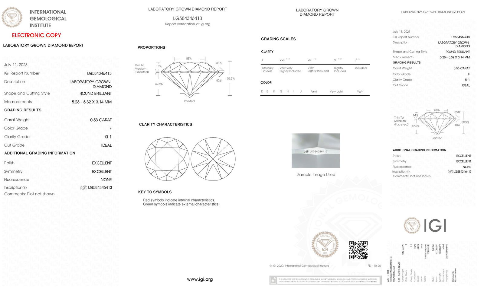 Certificate of diamond 0.53 Carat Round Diamond