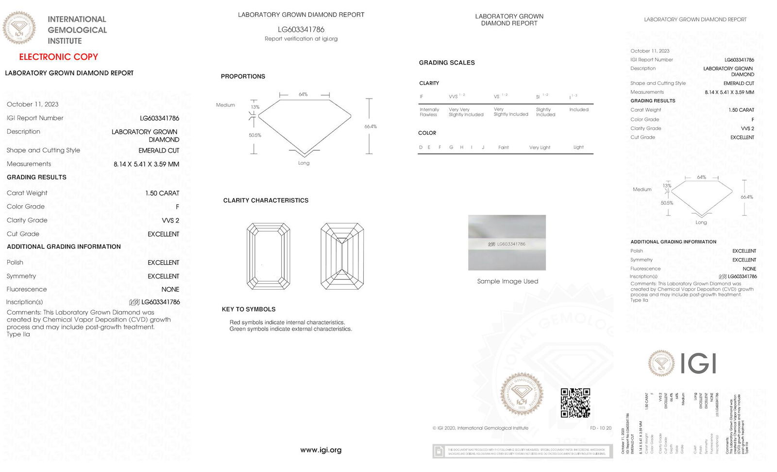 Certificate of diamond 1.5 Carat Emerald Diamond