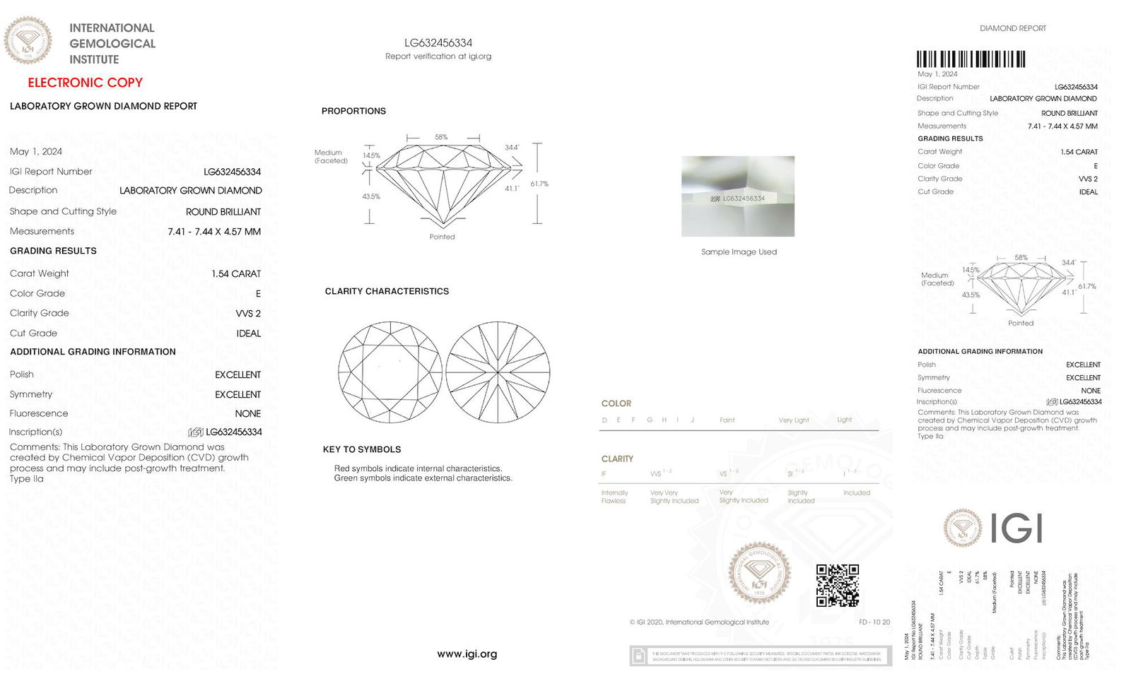 Certificate of diamond 1.54 Carat Round Diamond