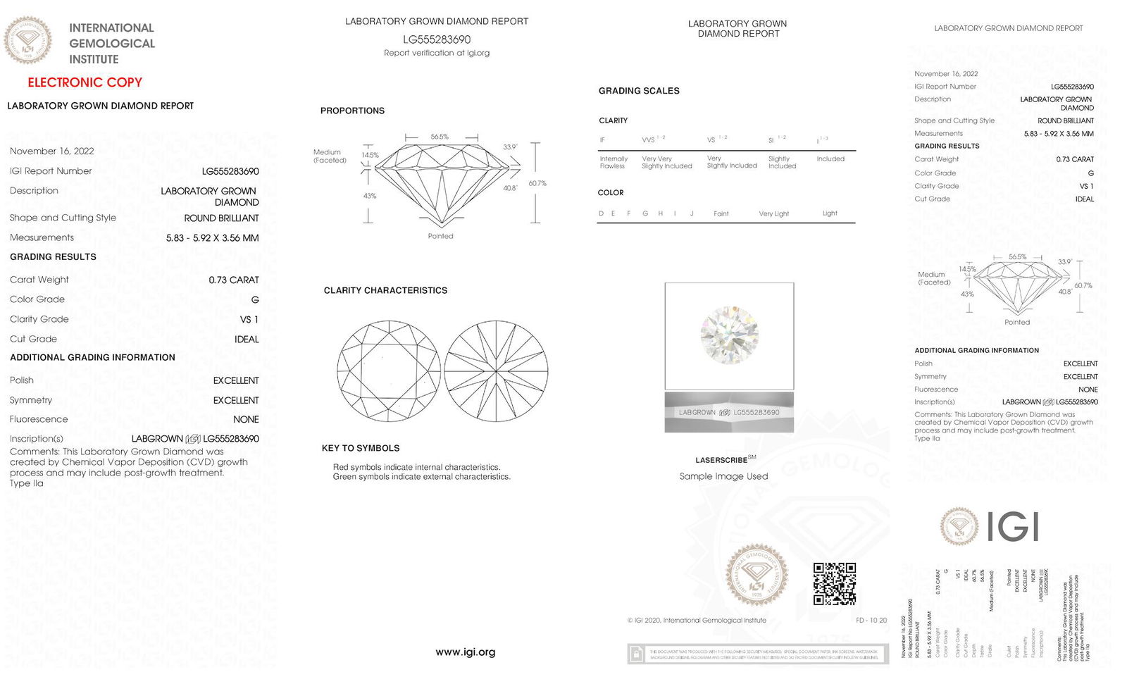 Certificate of diamond 0.73 Carat Round Diamond