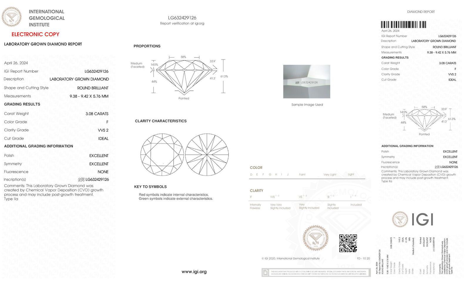 Certificate of diamond 3.08 Carat Round Diamond