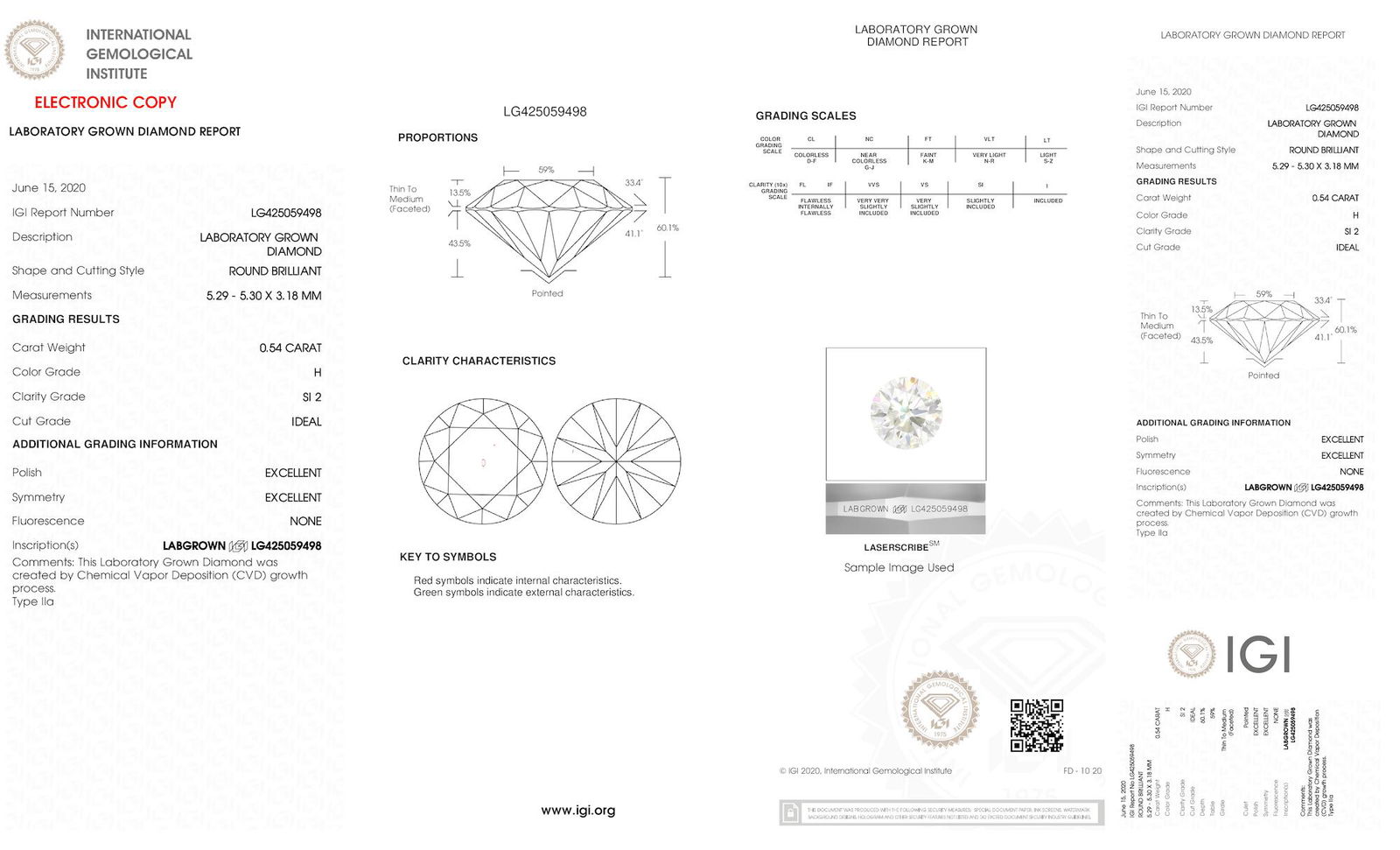 Certificate of diamond 0.54 Carat Round Diamond