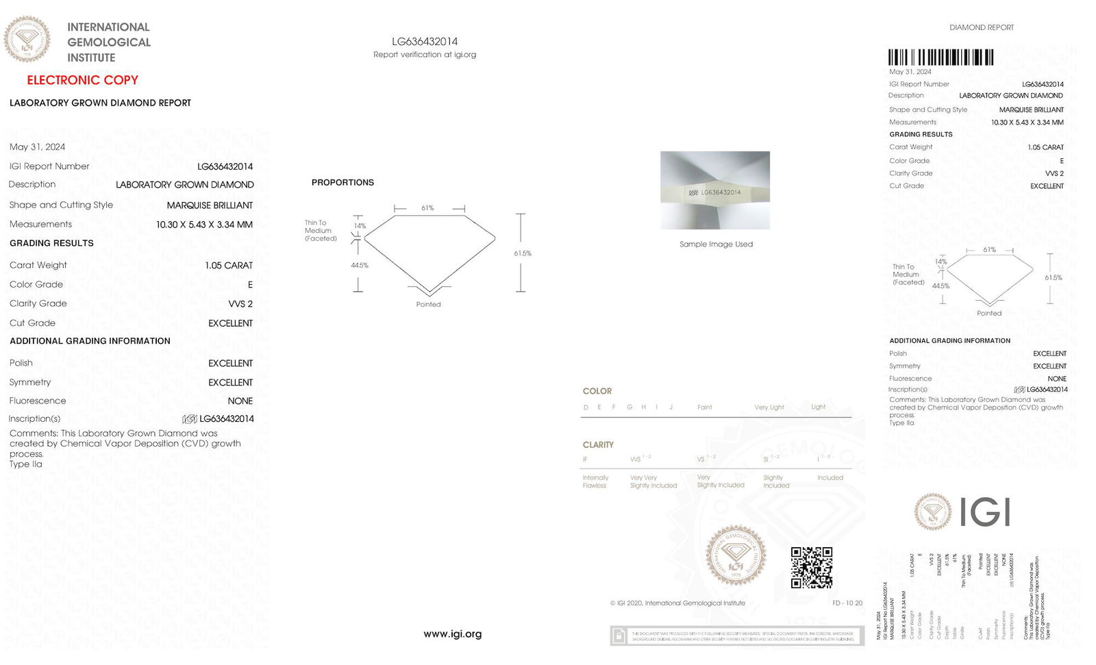 Certificate of diamond 1.05 Carat Marquise Diamond