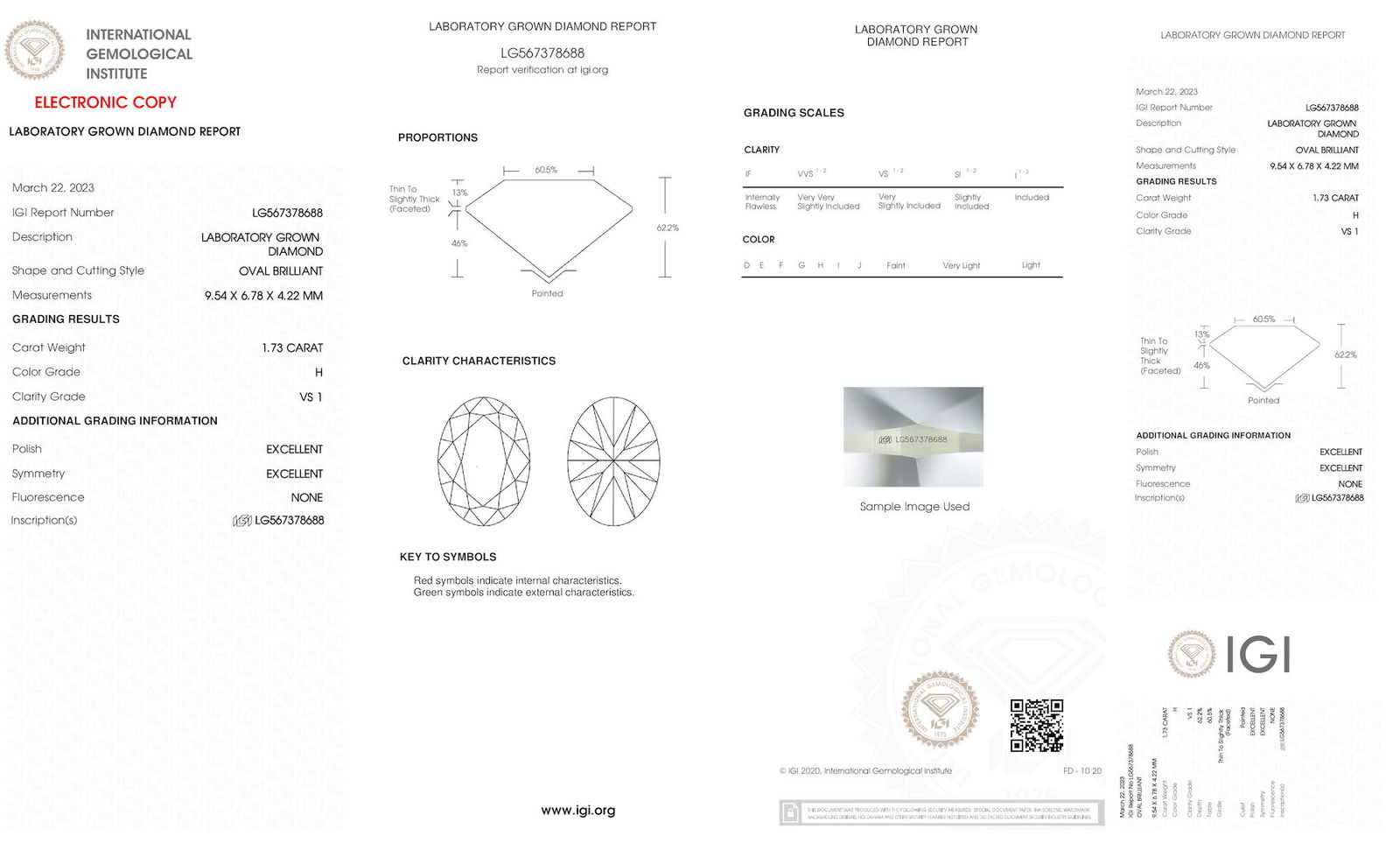 Certificate of diamond 1.73 Carat Oval Diamond