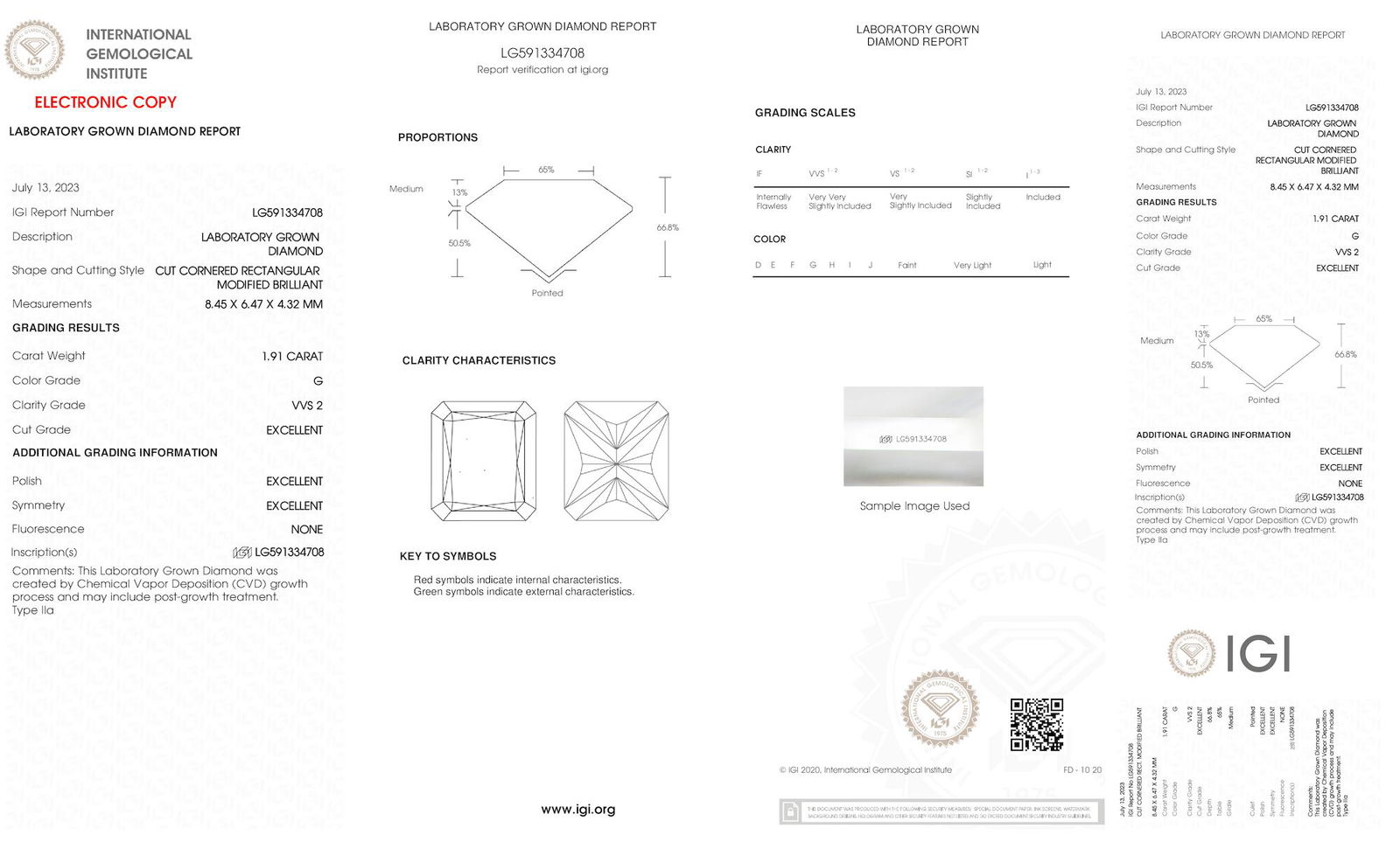 Certificate of diamond 1.91 Carat Radiant Diamond