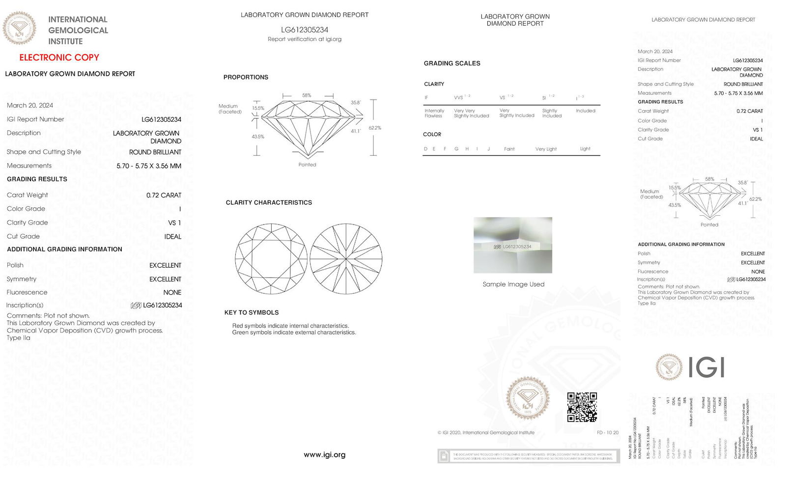 Certificate of diamond 0.72 Carat Round Diamond