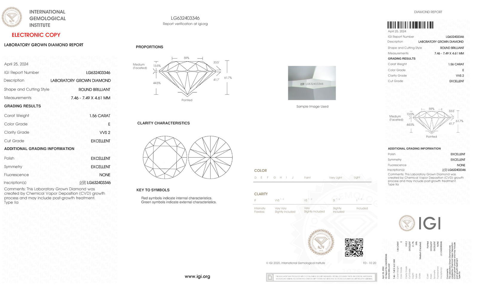 Certificate of diamond 1.56 Carat Round Diamond