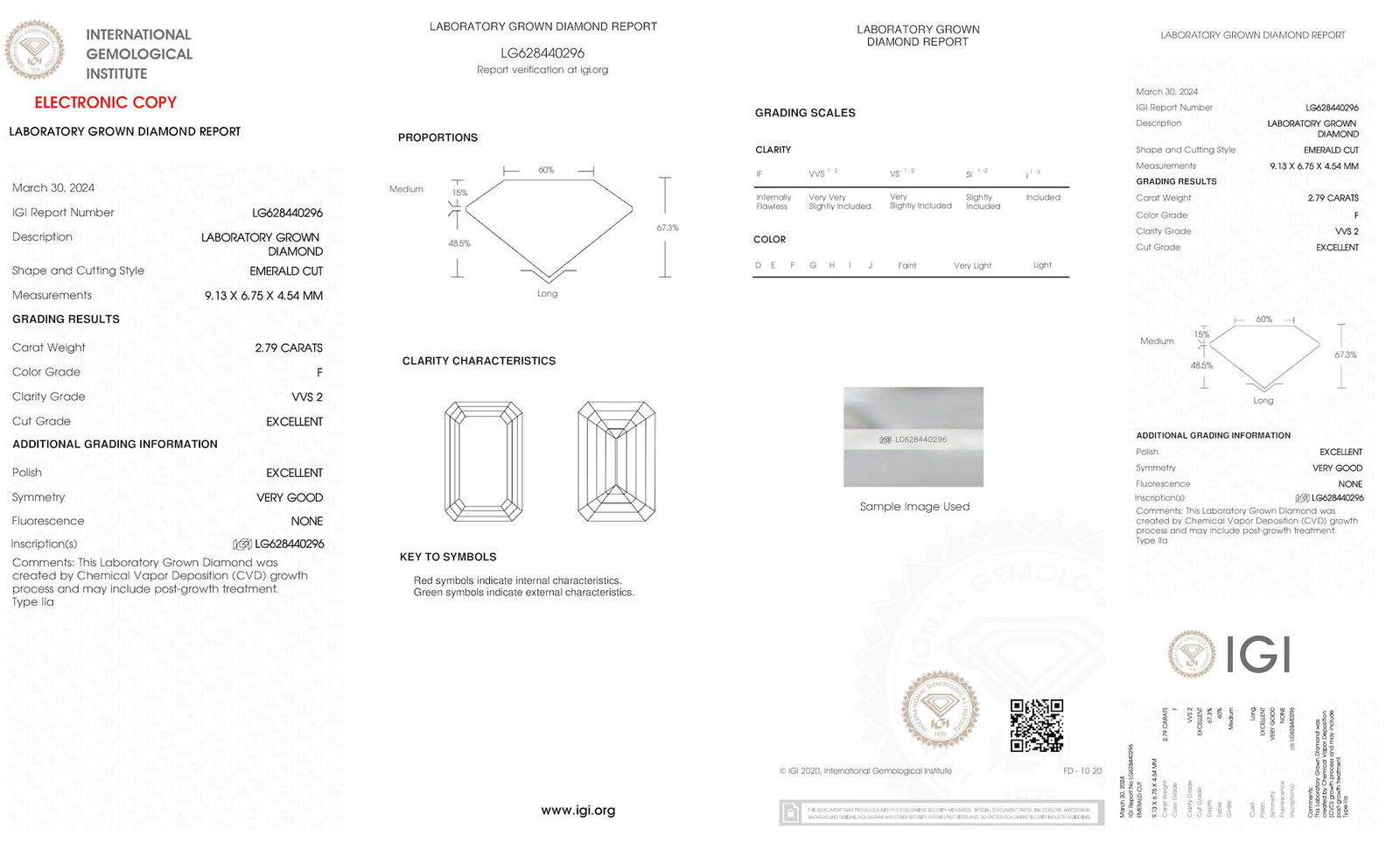 Certificate of diamond 2.79 Carat Emerald Diamond
