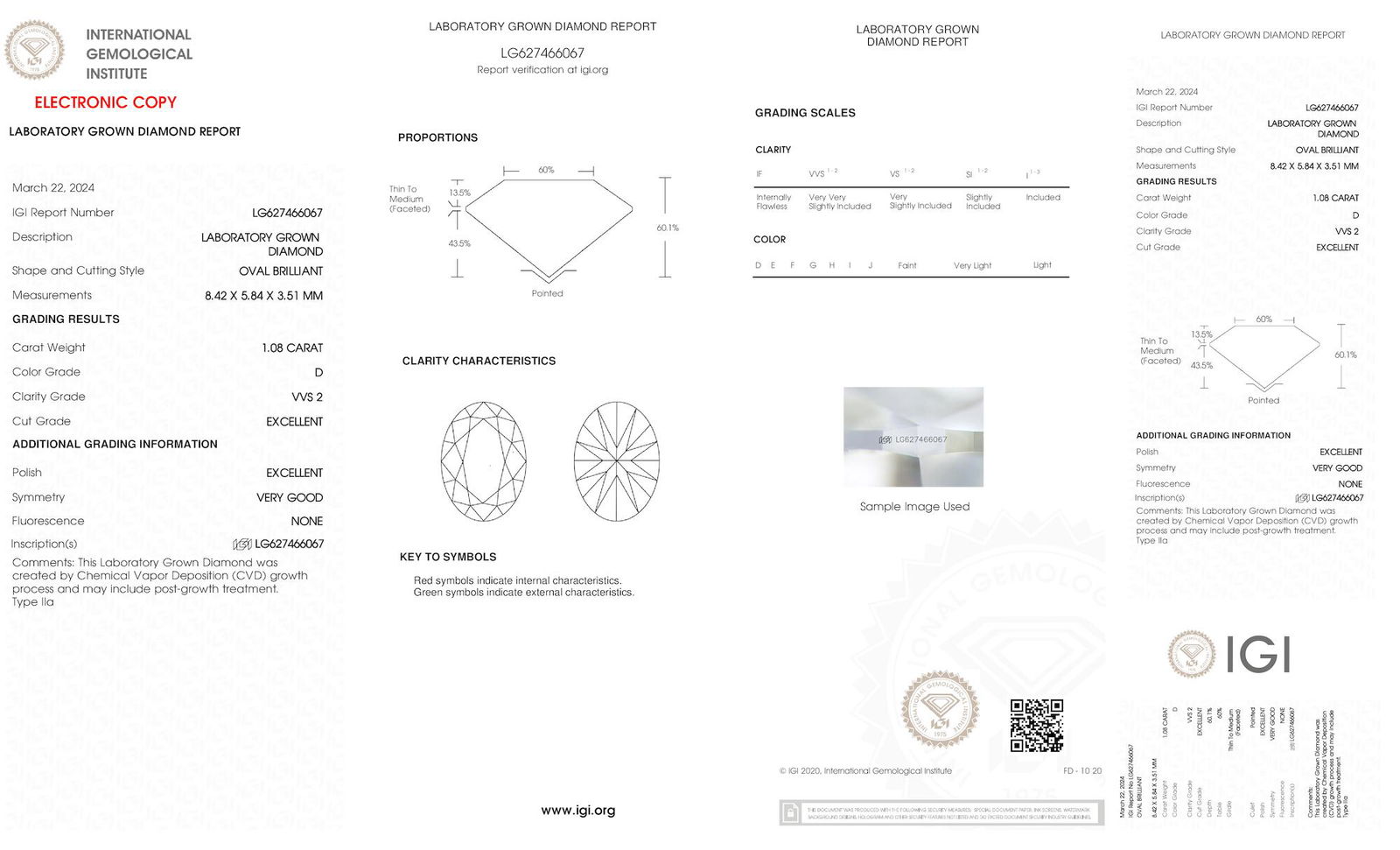 Certificate of diamond 1.08 Carat Oval Diamond
