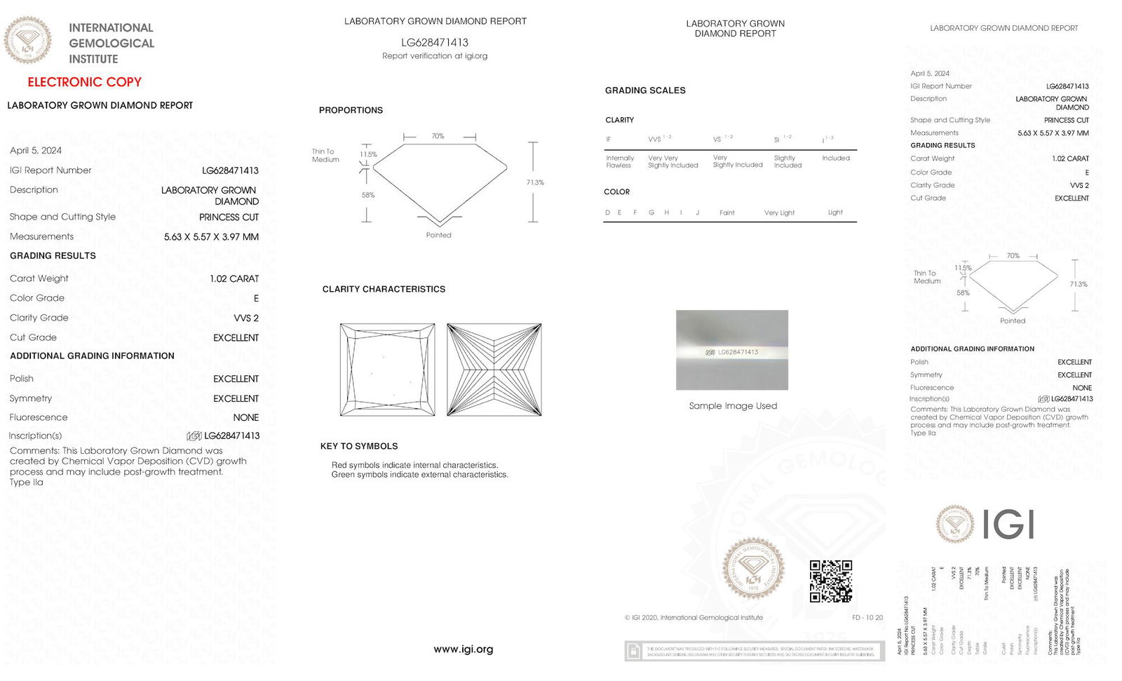 Certificate of diamond 1.02 Carat Princess Diamond