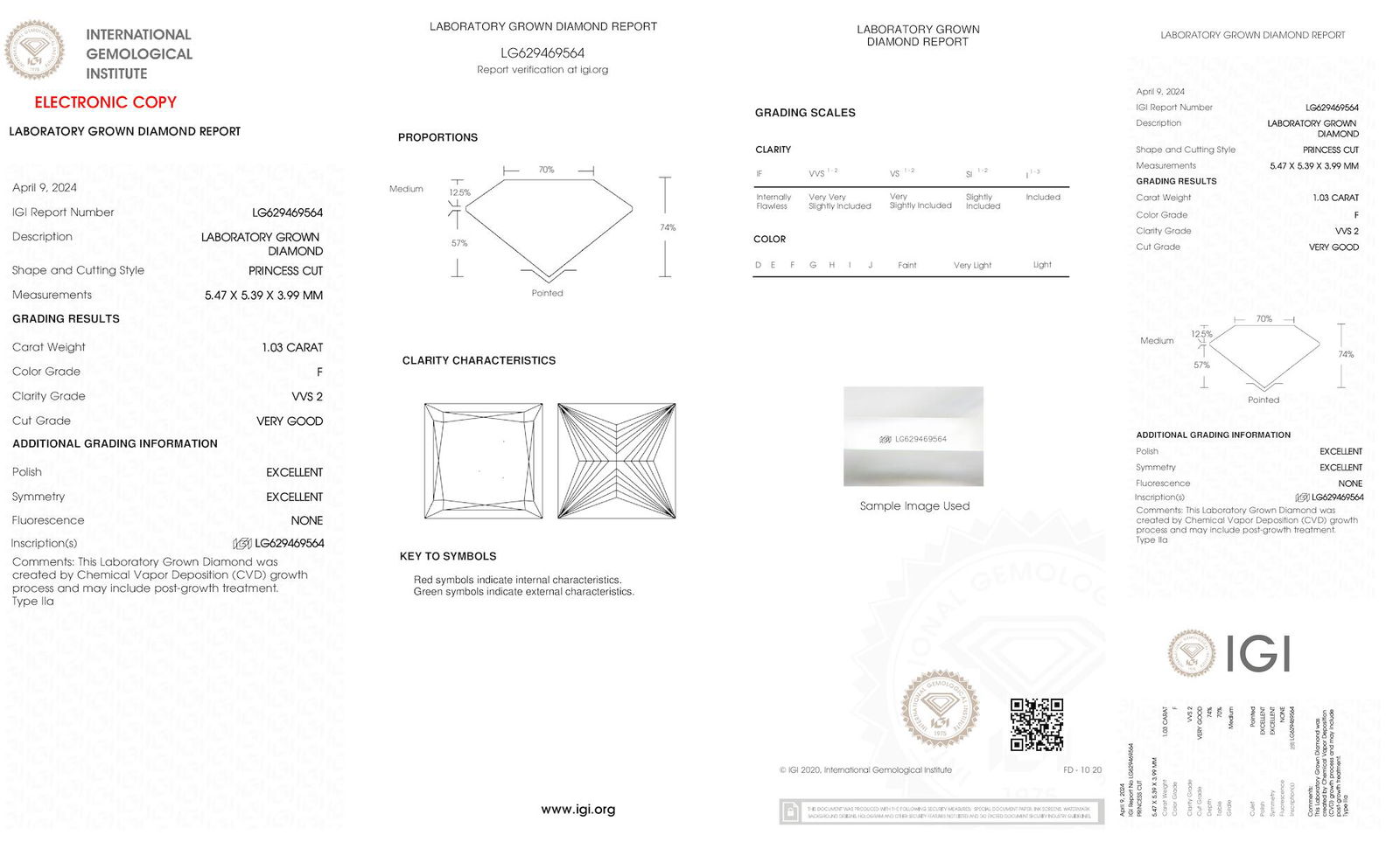 Certificate of diamond 1.03 Carat Princess Diamond