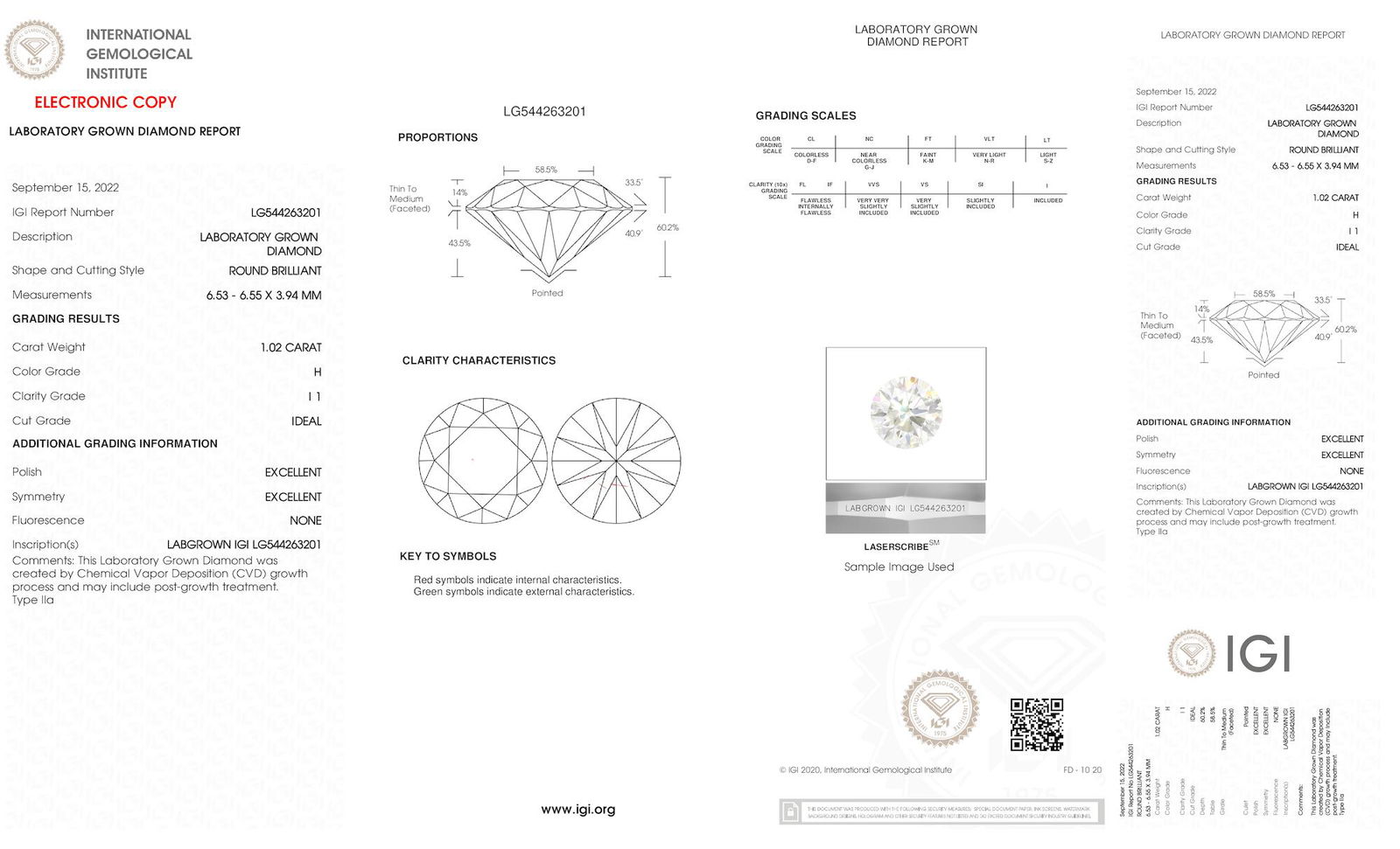 Certificate of diamond 1.02 Carat Round Diamond