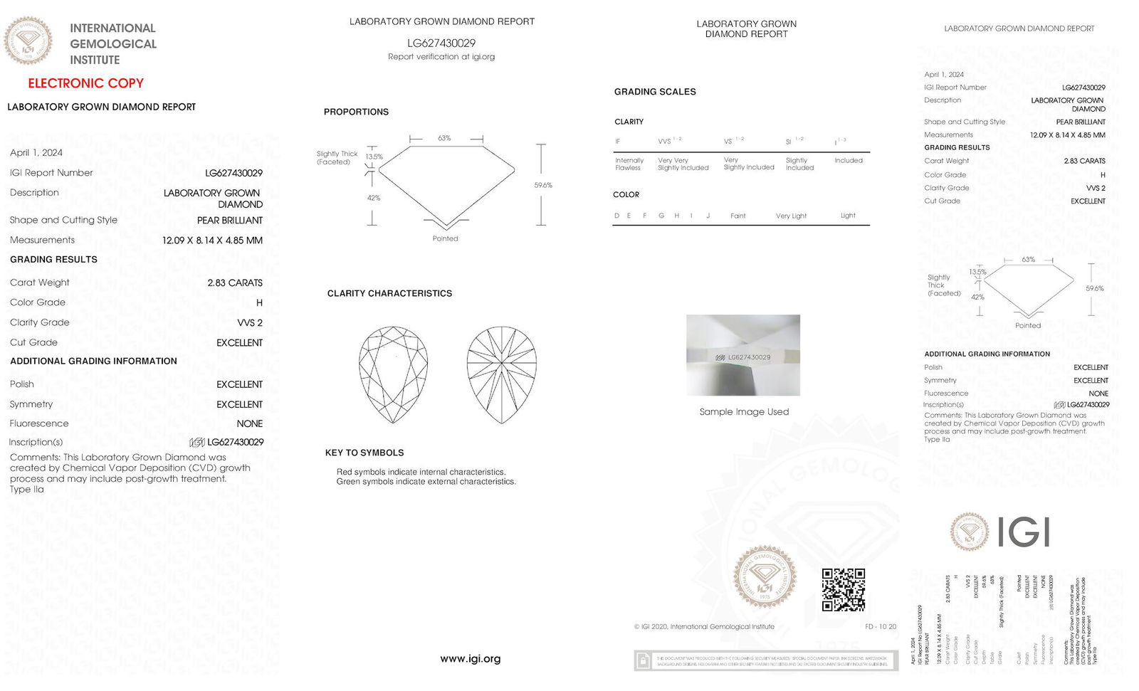 Certificate of diamond 2.83 Carat Princess Diamond