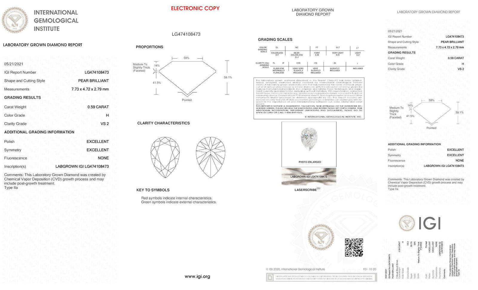 Certificate of diamond 0.59 Carat Princess Diamond