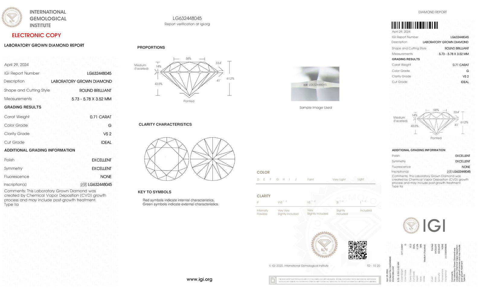 Certificate of diamond 0.71 Carat Round Diamond