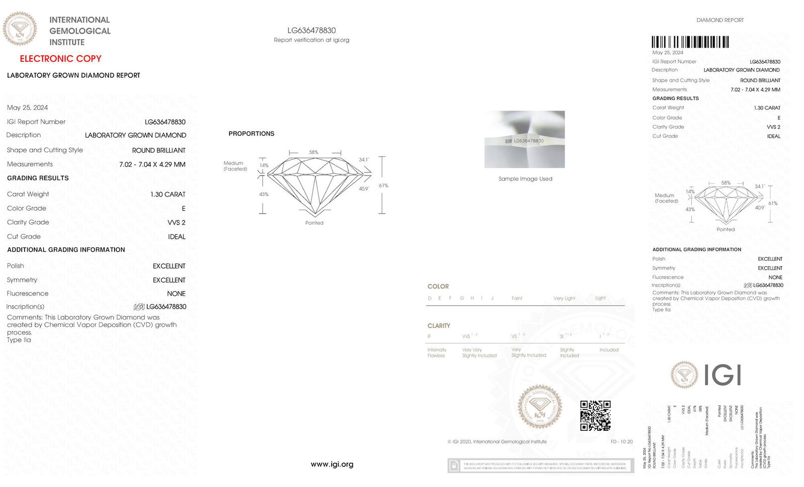Certificate of diamond 1.3 Carat Round Diamond