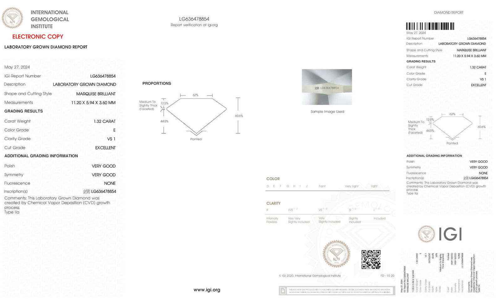Certificate of diamond 1.32 Carat Marquise Diamond