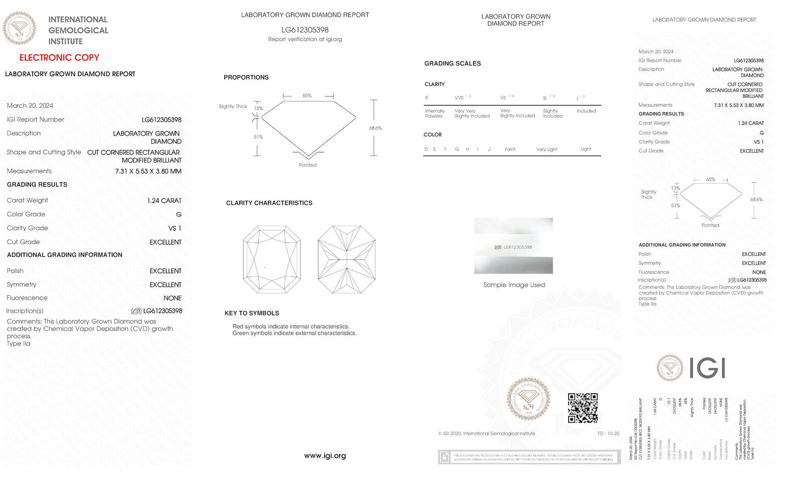 Certificate of diamond 1.24 Carat Radiant Diamond
