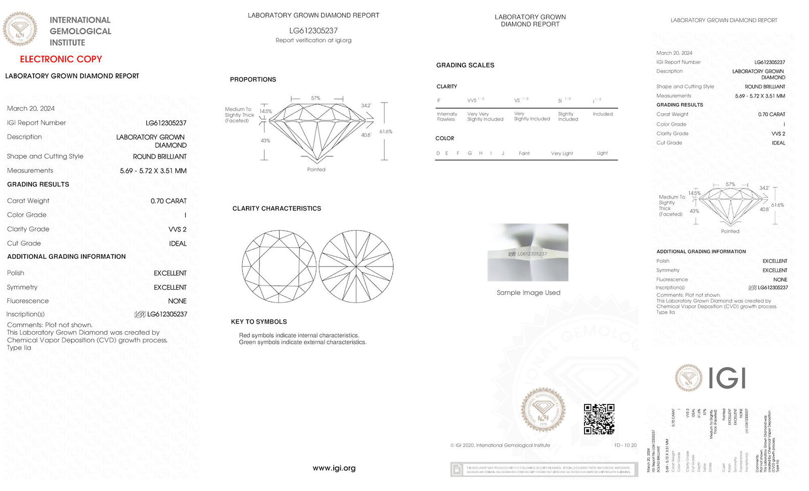 Certificate of diamond 0.7 Carat Round Diamond