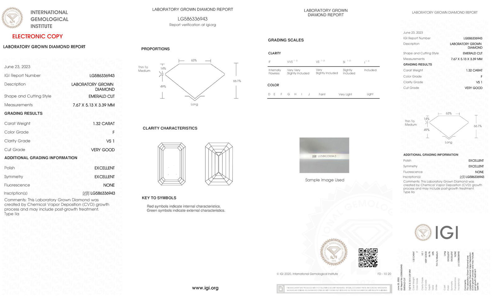 Certificate of diamond 1.32 Carat Emerald Diamond
